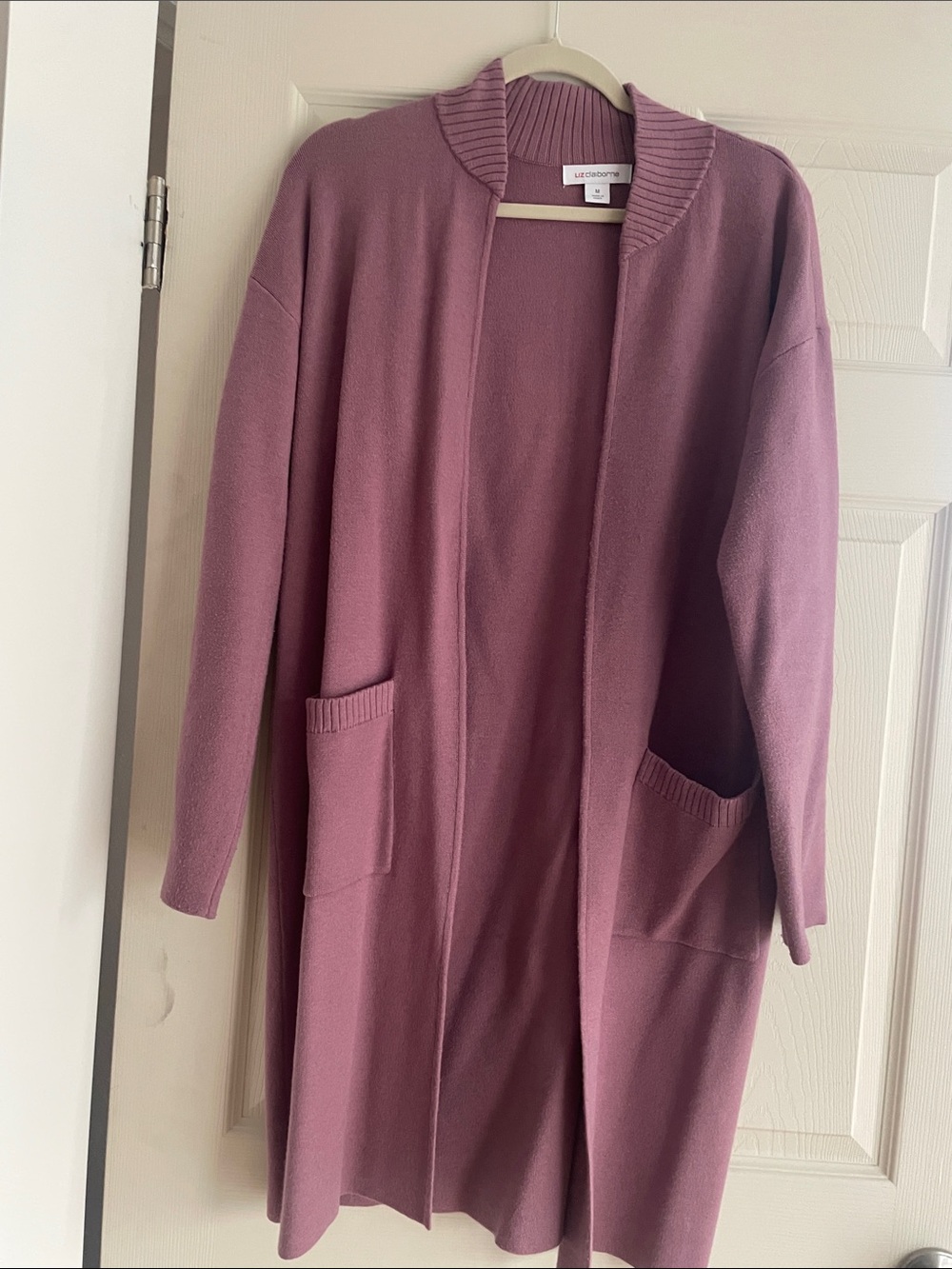 Liz Claiborne Mauve Open-Front Long Cardigan